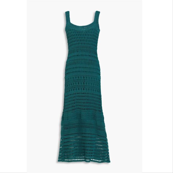 VINCE Lace Crochet Knit Midi DRESS Size L Teal Green Cotton Blend NEW $525 - Picture 5 of 9